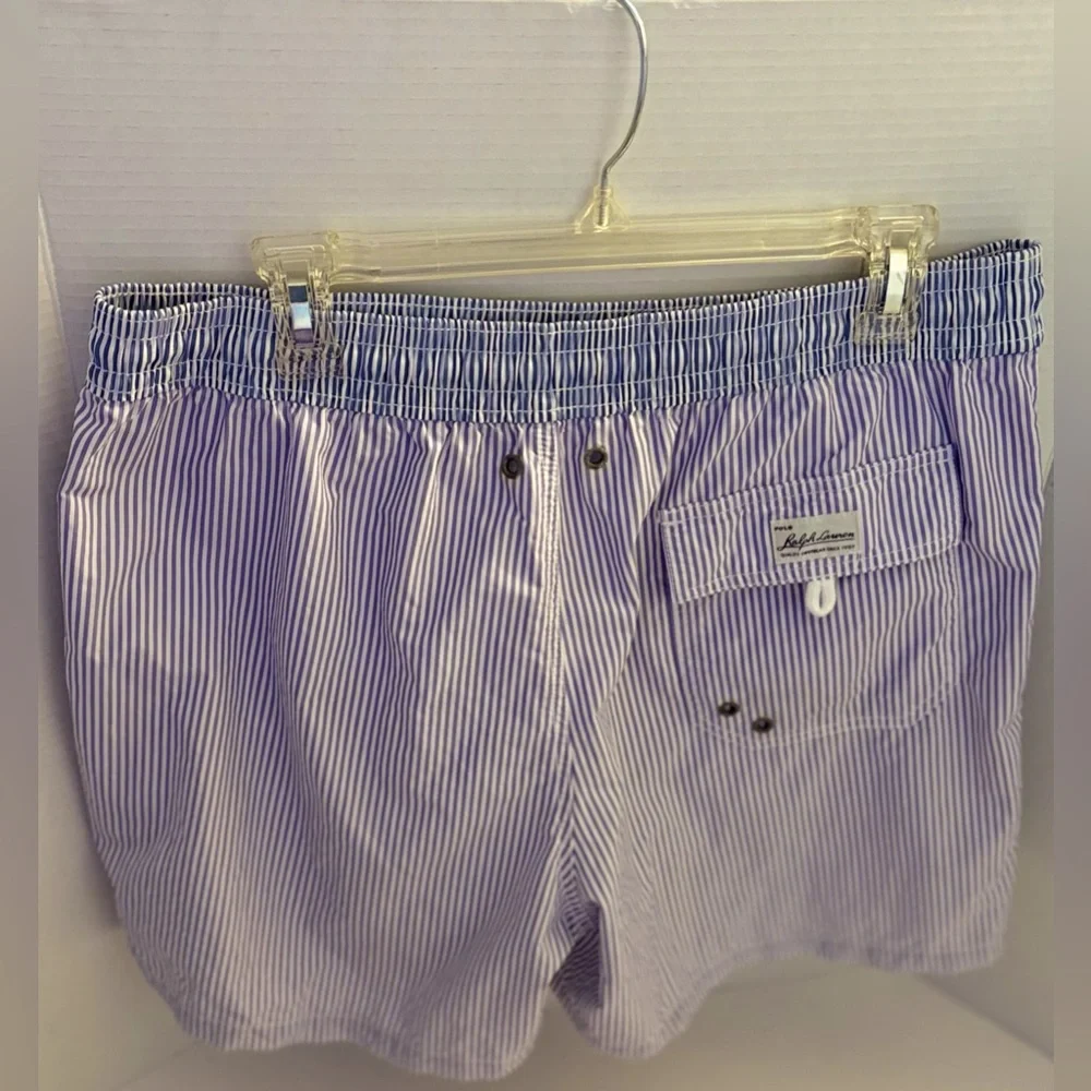 Ralph Lauren Men’s Draw String Swim Trunk Lavender & contrasting Blue stripe L